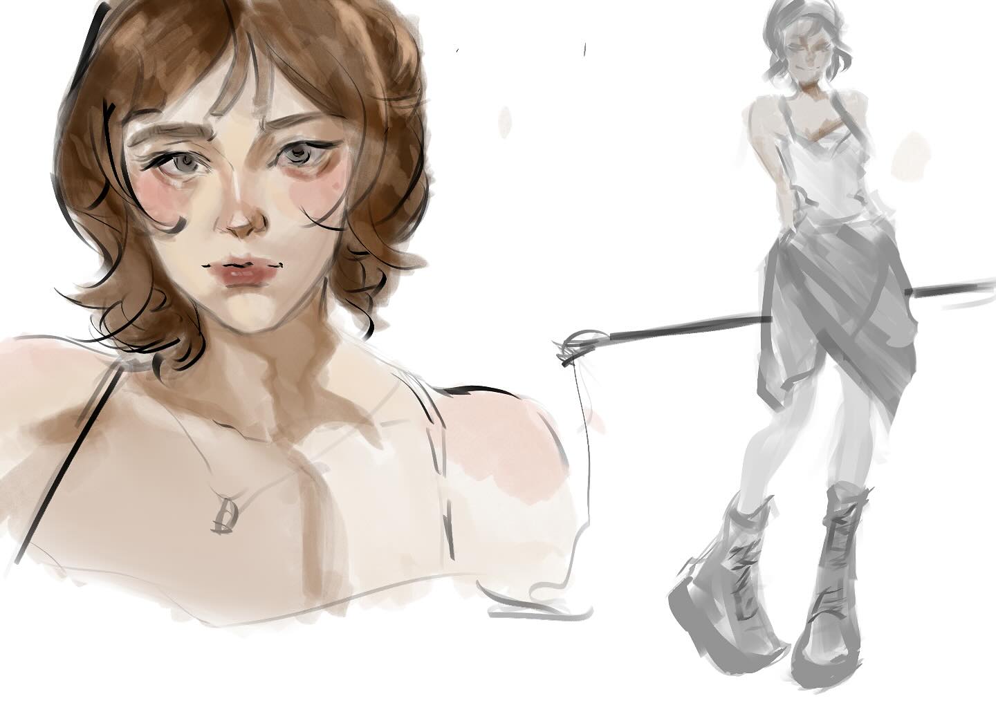 Loose digital portrait and fashion figure study